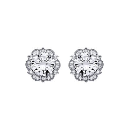 Sterling Silver CZ Flower Stud Earrings - EAG1322