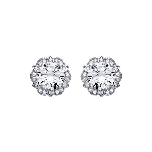 Sterling Silver CZ Flower Stud Earrings - EAG1322
