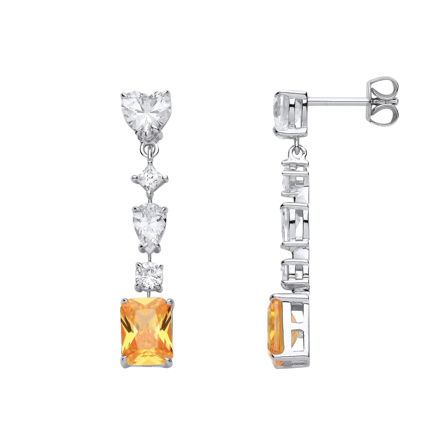 Sterling Silver CZ & Citrine Fancy Drop Earrings - EAG1323