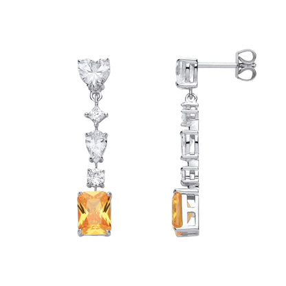 Sterling Silver CZ & Citrine Fancy Drop Earrings - EAG1323