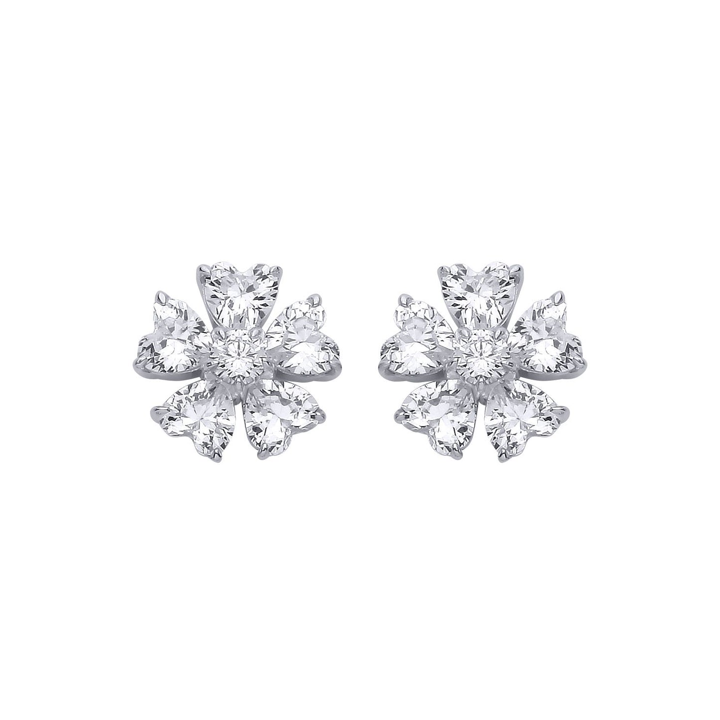 Sterling Silver CZ Flower Stud Earrings - EAG1324