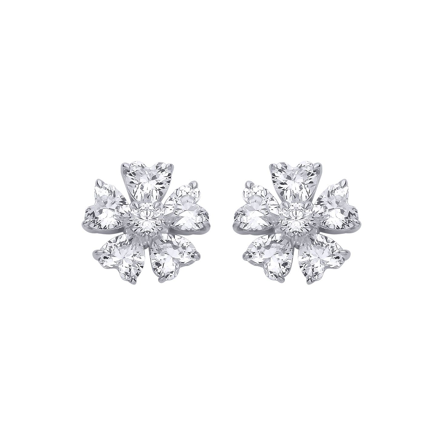 Sterling Silver CZ Flower Stud Earrings - EAG1324