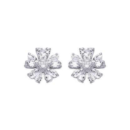 Sterling Silver CZ Flower Stud Earrings - EAG1324