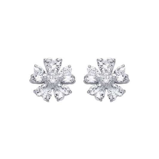 Sterling Silver CZ Flower Stud Earrings - EAG1324
