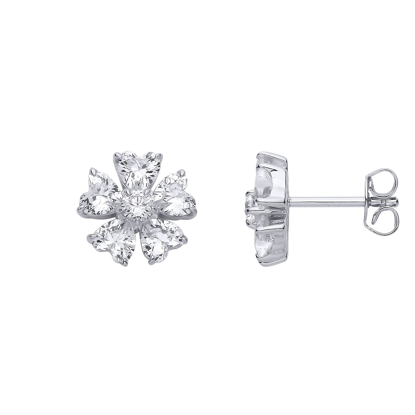 Sterling Silver CZ Flower Stud Earrings - EAG1324