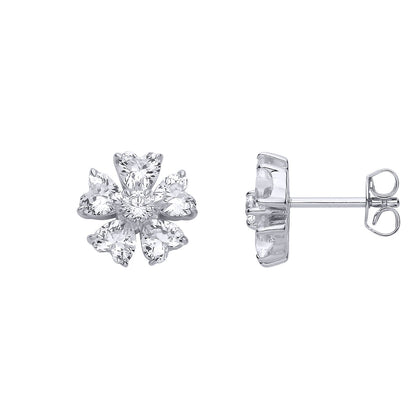 Sterling Silver CZ Flower Stud Earrings - EAG1324