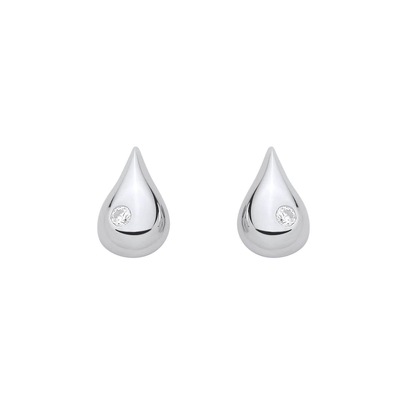 Sterling Silver Domed Tear Drop Stud Earrings - EAG1325
