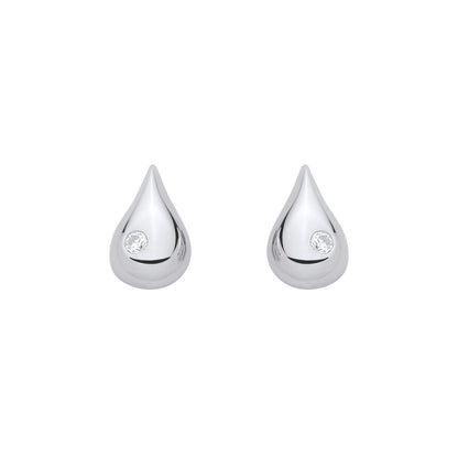 Sterling Silver Domed Tear Drop Stud Earrings - EAG1325