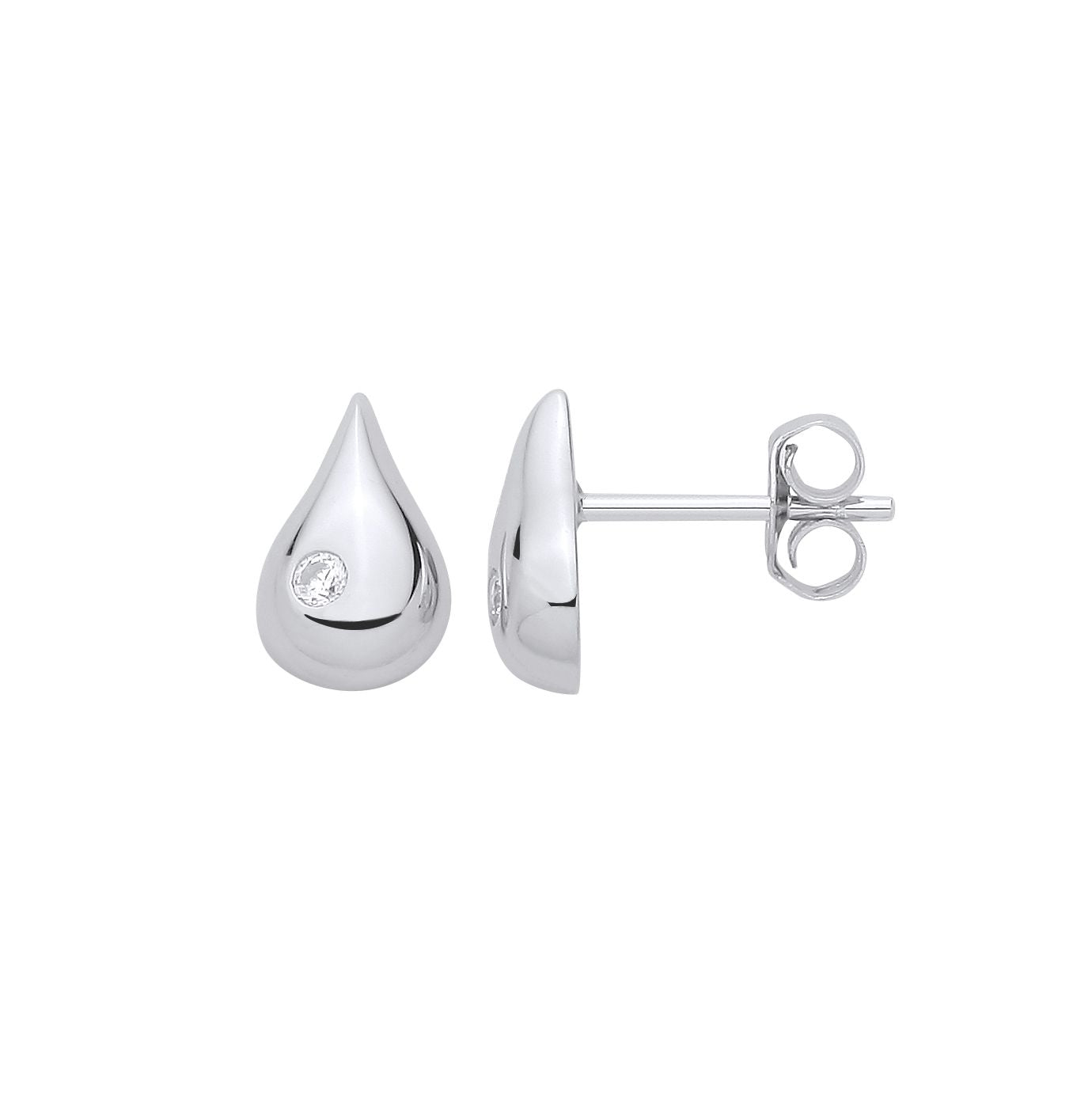 Sterling Silver Domed Tear Drop Stud Earrings - EAG1325