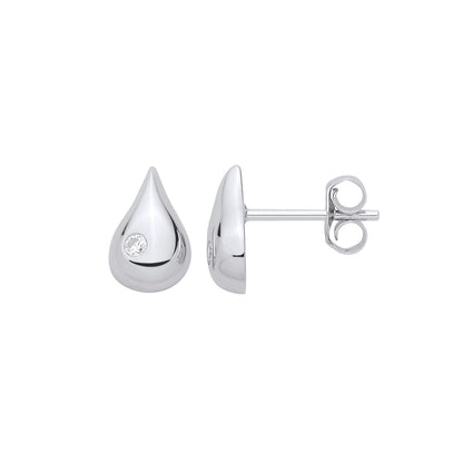 Sterling Silver Domed Tear Drop Stud Earrings - EAG1325