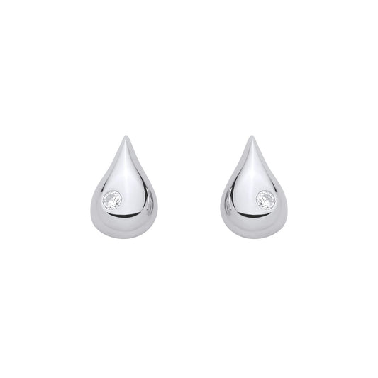Sterling Silver Domed Tear Drop Stud Earrings - EAG1325