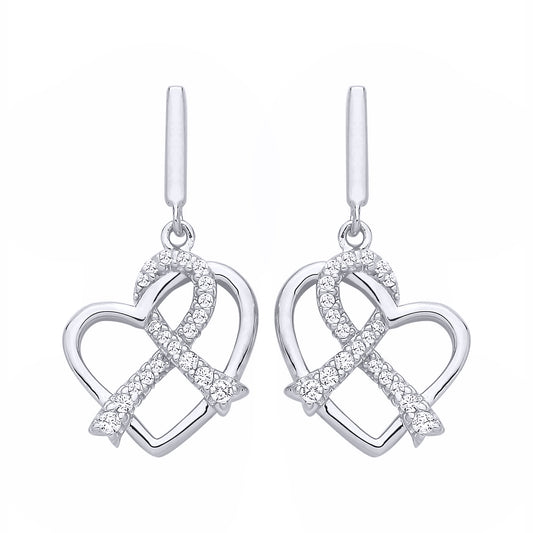 Sterling Silver  CZ Heart Drop Earrings - EAG1326