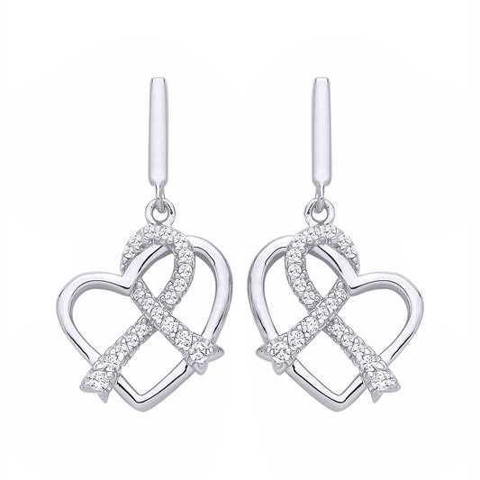 Sterling Silver  CZ Heart Drop Earrings - EAG1326