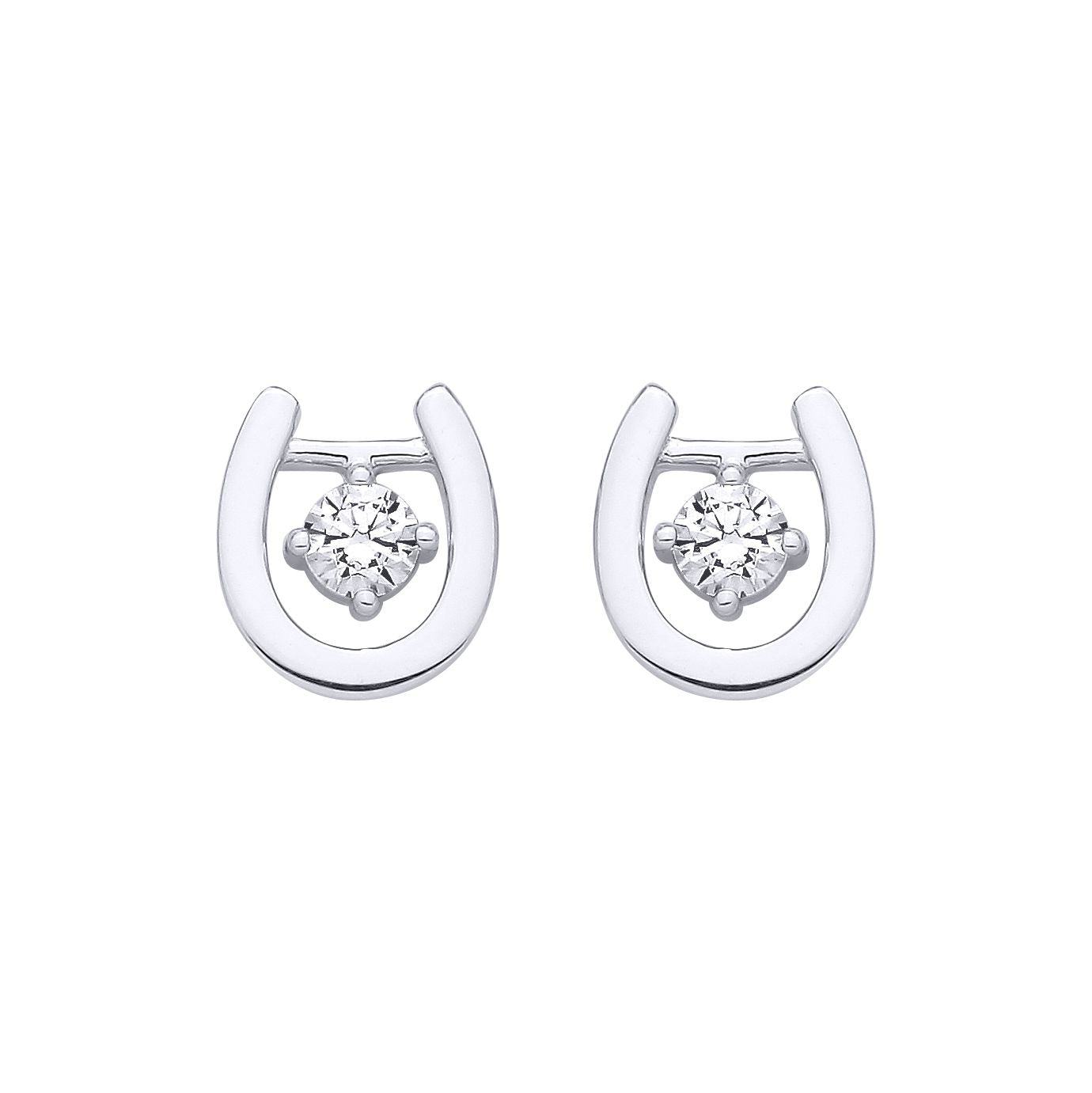 Sterling Silver CZ Horseshoe Stud Earrings - EAG1327