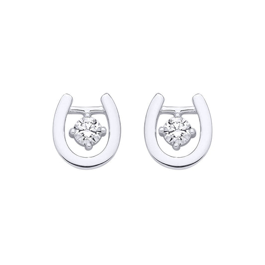 Sterling Silver CZ Horseshoe Stud Earrings - EAG1327