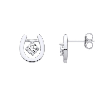 Silver  CZ Lucky Charm Horseshoe Dangling Solitaire Drop Earrings - EAG1327