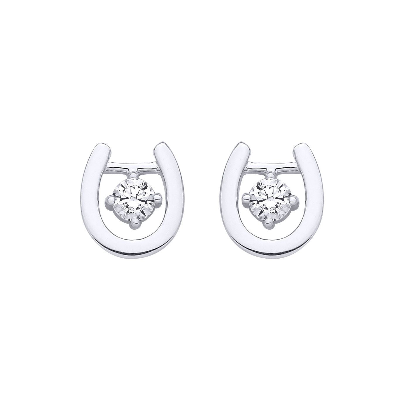 Silver  CZ Lucky Charm Horseshoe Dangling Solitaire Drop Earrings - EAG1327