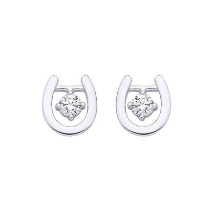 Silver  CZ Lucky Charm Horseshoe Dangling Solitaire Drop Earrings - EAG1327