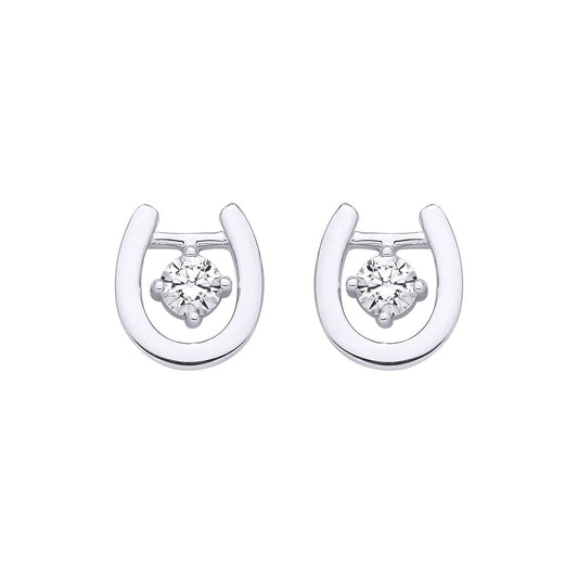 Silver  CZ Lucky Charm Horseshoe Dangling Solitaire Drop Earrings - EAG1327