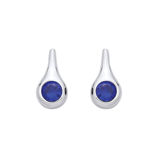 Silver  Blue CZ Over The Top Avocado Teardrop Drop Earrings - EAG1328