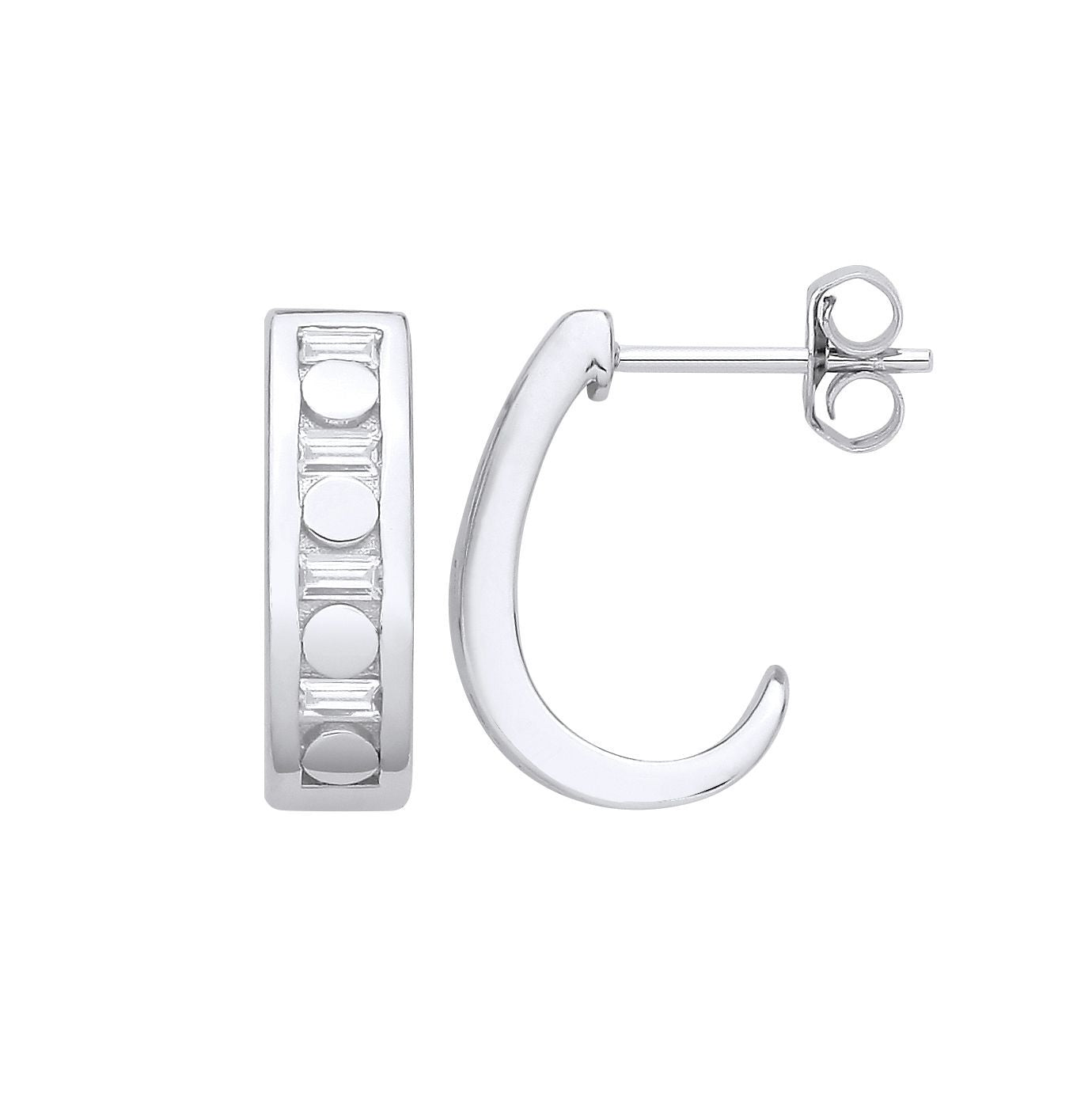 Silver  CZ Circular Cutout Film Reel Eternity J-Hoop Drop Earrings - EAG1329