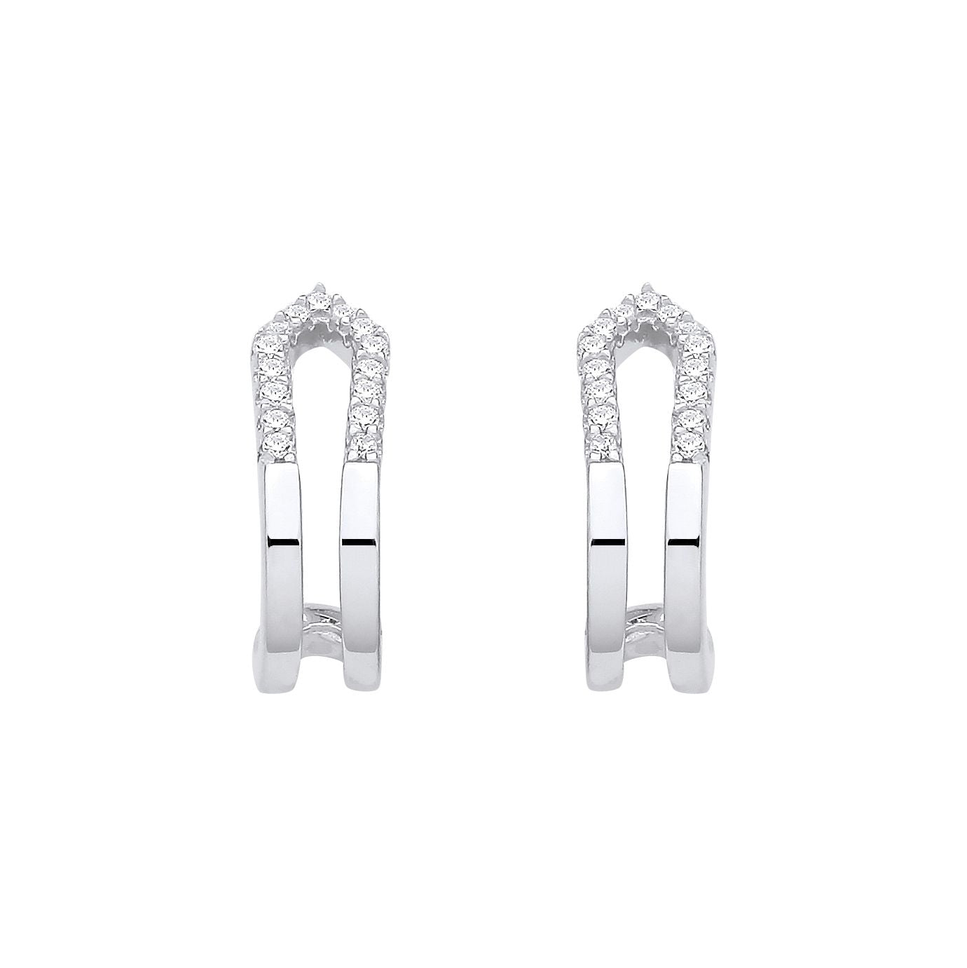 Sterling Silver CZ Double Row Half Hoop Earrings - EAG1330