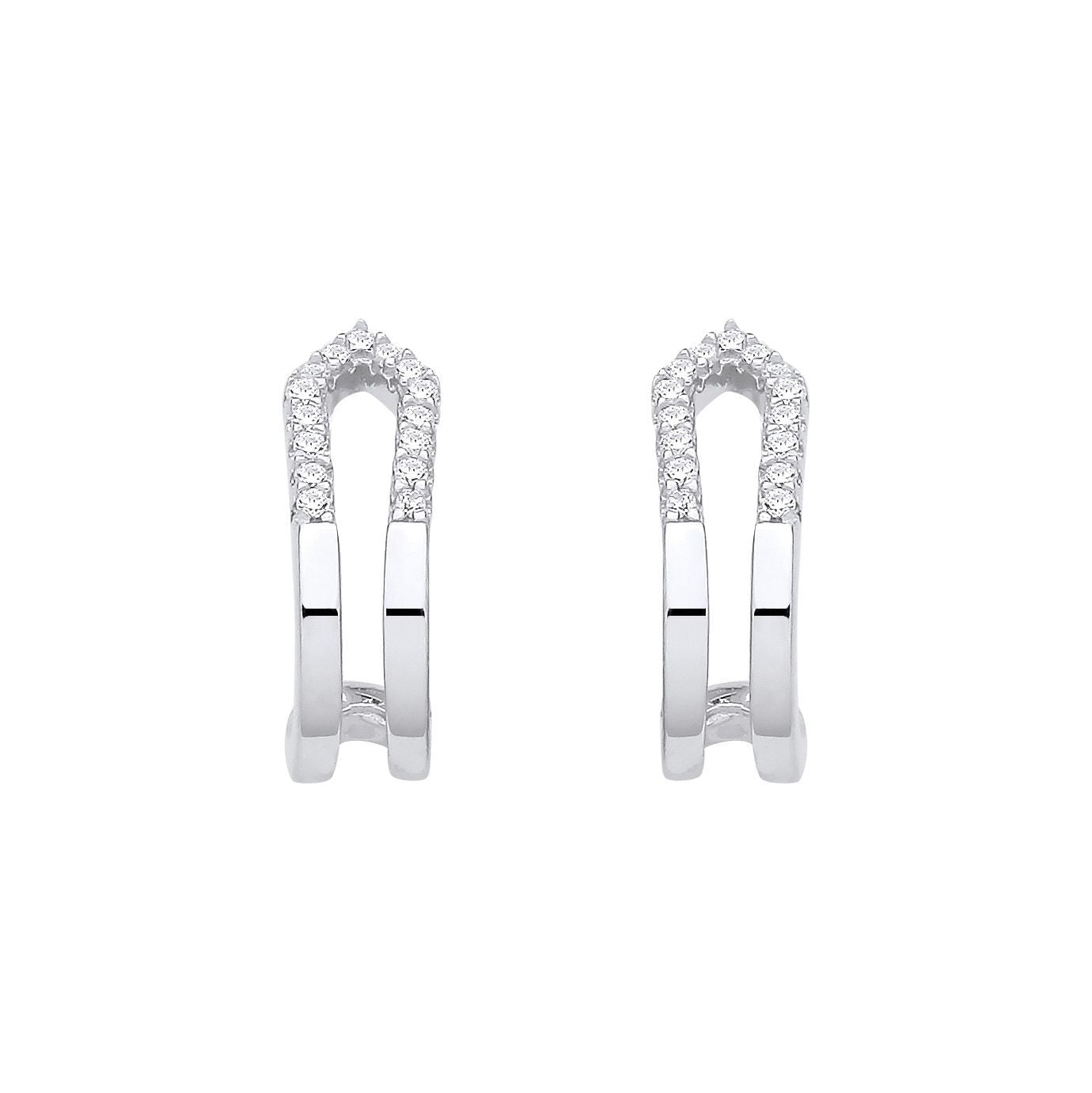 Silver  CZ Iced Tipped Arrowhead Arch J-Hoop Drop Earrings - EAG1330