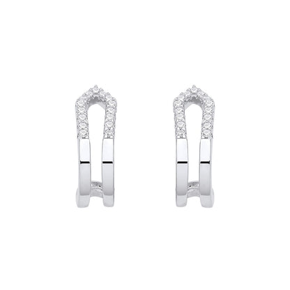 Silver  CZ Iced Tipped Arrowhead Arch J-Hoop Drop Earrings - EAG1330