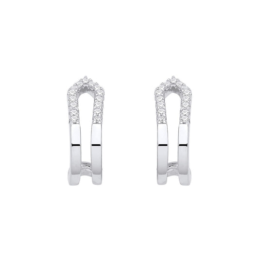 Silver  CZ Iced Tipped Arrowhead Arch J-Hoop Drop Earrings - EAG1330