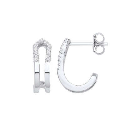 Silver  CZ Iced Tipped Arrowhead Arch J-Hoop Drop Earrings - EAG1330