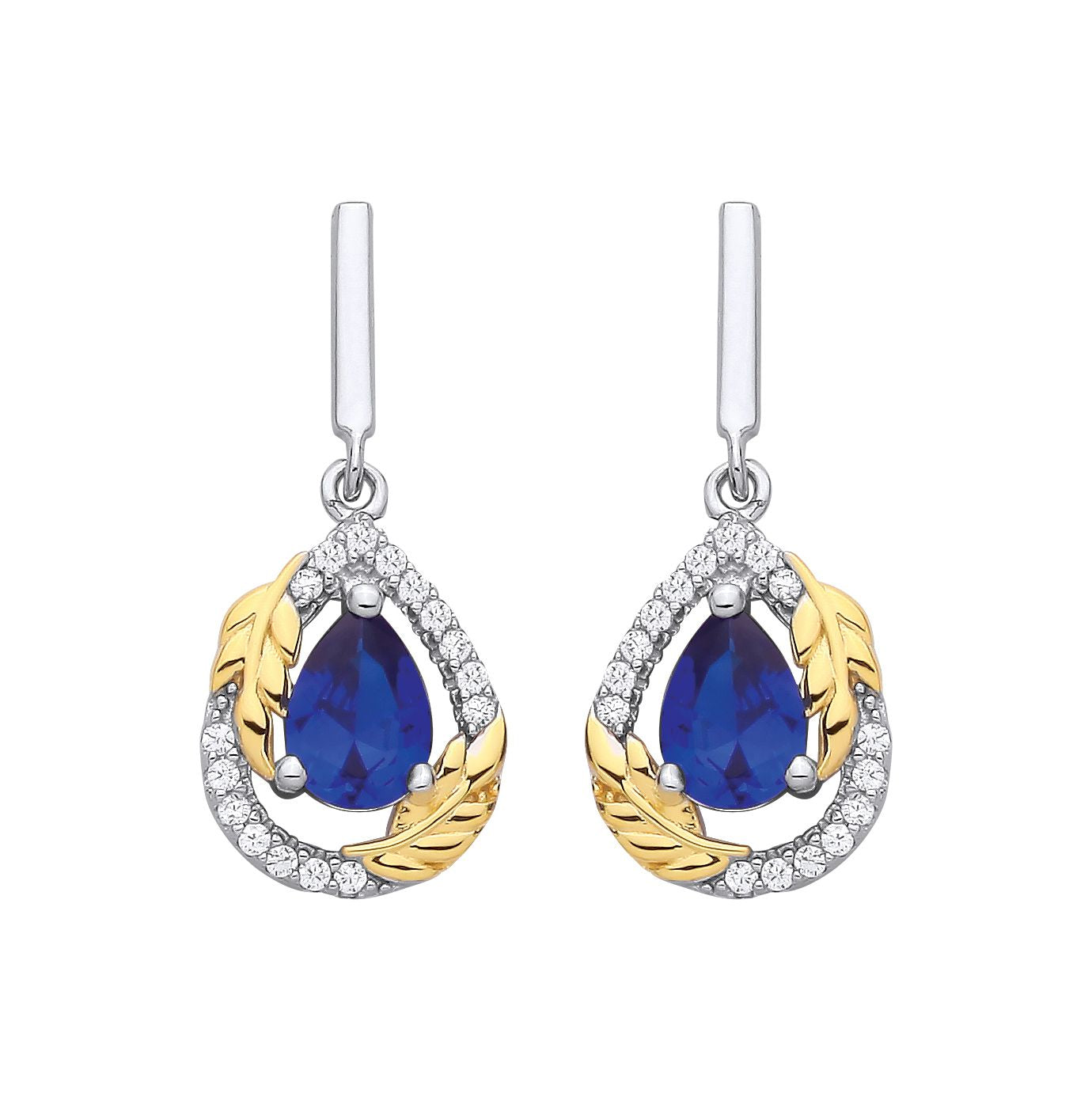 Sterling Silver & Gold Plated CZ & Sapphire Tear Drop Earrings - EAG1332