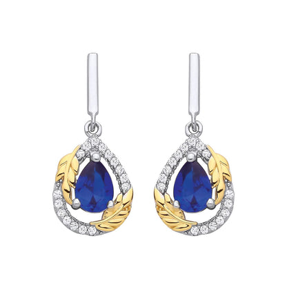 Sterling Silver & Gold Plated CZ & Sapphire Tear Drop Earrings - EAG1332