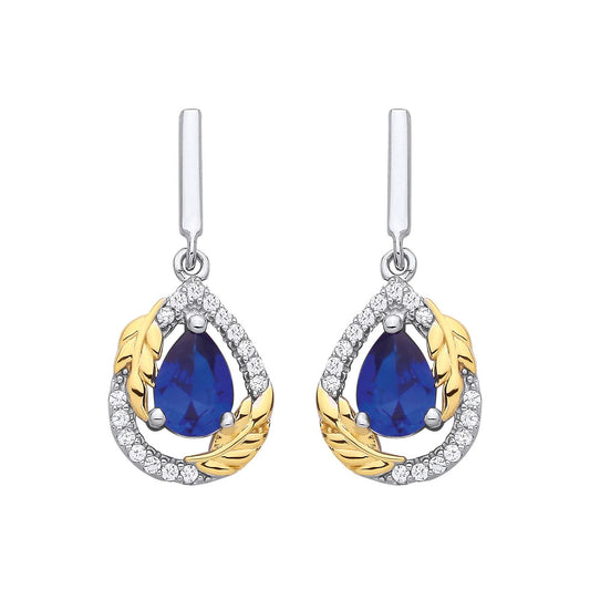Sterling Silver & Gold Plated CZ & Sapphire Tear Drop Earrings - EAG1332