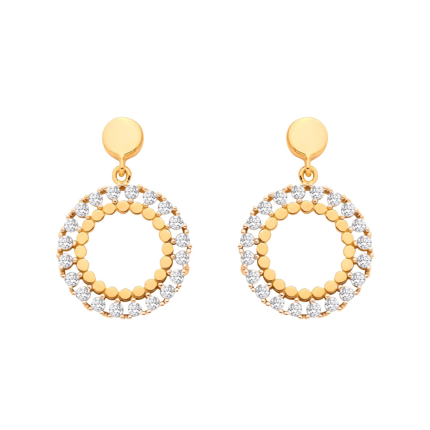 Gold Plated Sterling Silver CZ Circle Drop Earrings - EAG1333