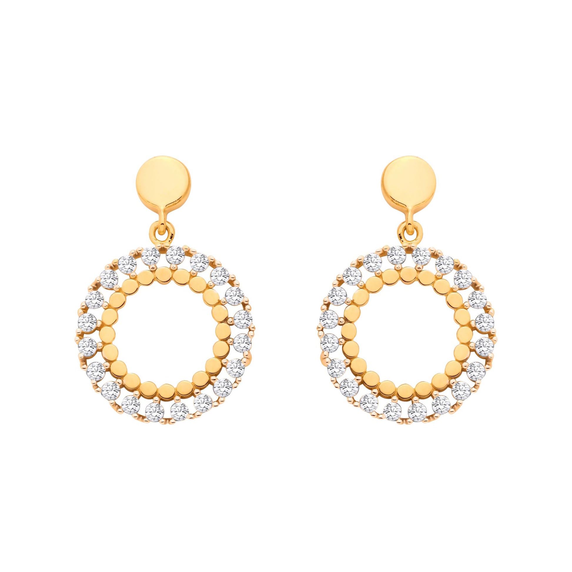 Gold Plated Sterling Silver CZ Circle Drop Earrings - EAG1333