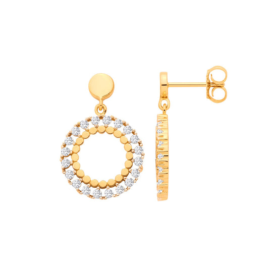 Gold Plated Sterling Silver CZ Circle Drop Earrings - EAG1333