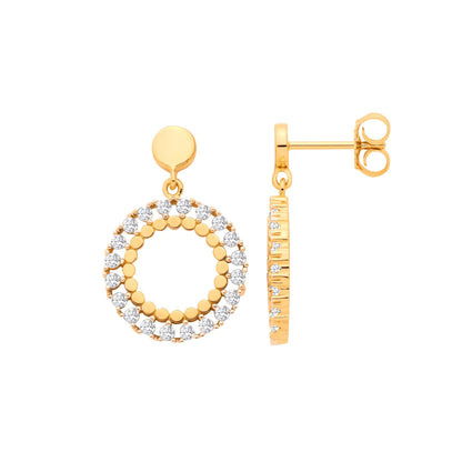Gilded Silver  CZ Double Halo Ring of Fire Statement Drop Earrings - EAG1333