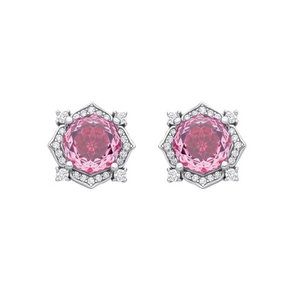Sterling Silver CZ Pink Accola Octagonal Rose Cut Stud Earrings - EAG1335PINK