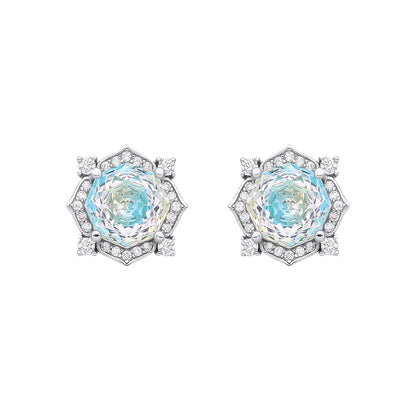 Silver CZ Paraiba Tourmaline Octagonal Rose Cut Stud Earrings - EAG1335PT