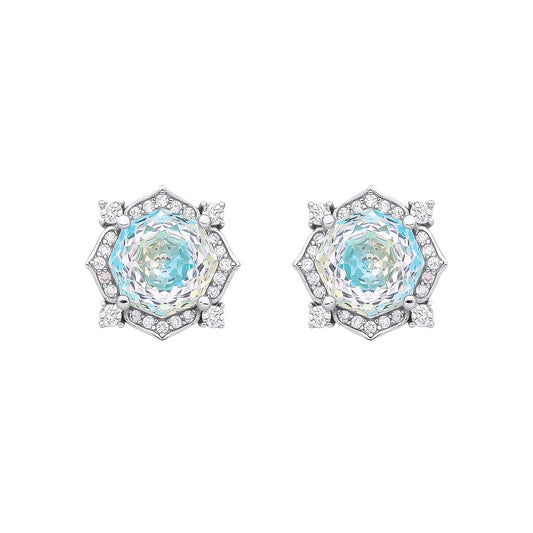 Silver CZ Paraiba Tourmaline Octagonal Rose Cut Stud Earrings - EAG1335PT