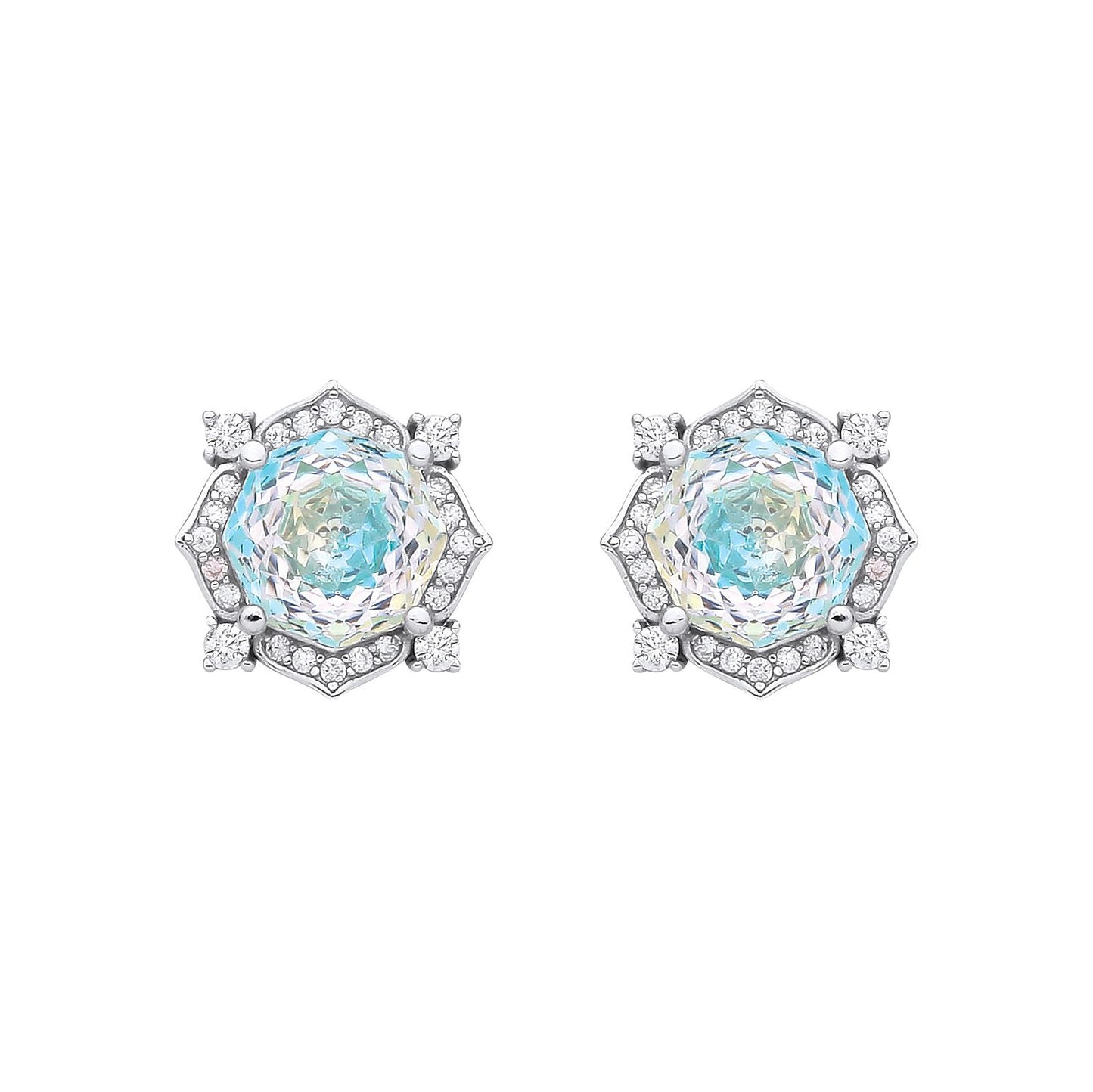 Sterling Silver CZ Paraiba Tourmaline Octagonal Rose Cut Stud Earrings - EAG1335PT