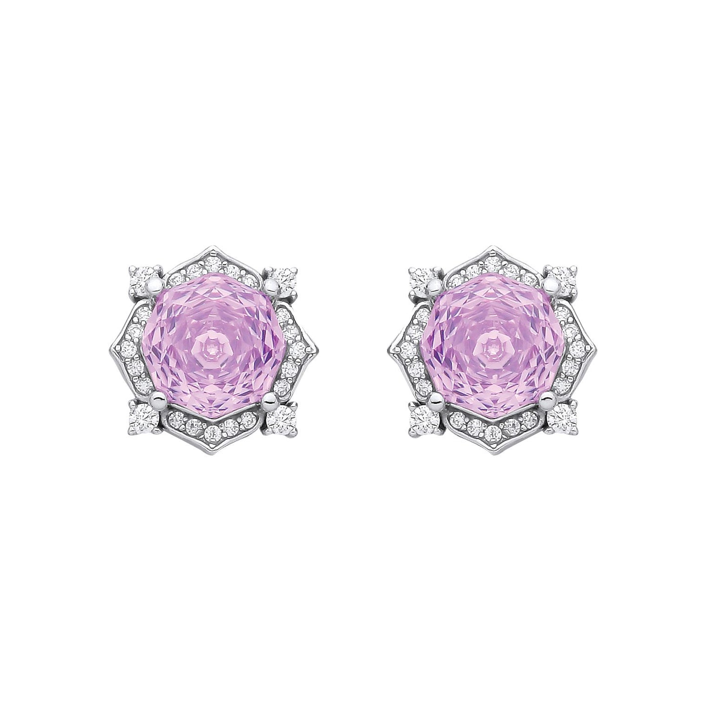 Sterling Silver CZ Purple Octagonal Rose Cut Stud Earrings - EAG1335PUR