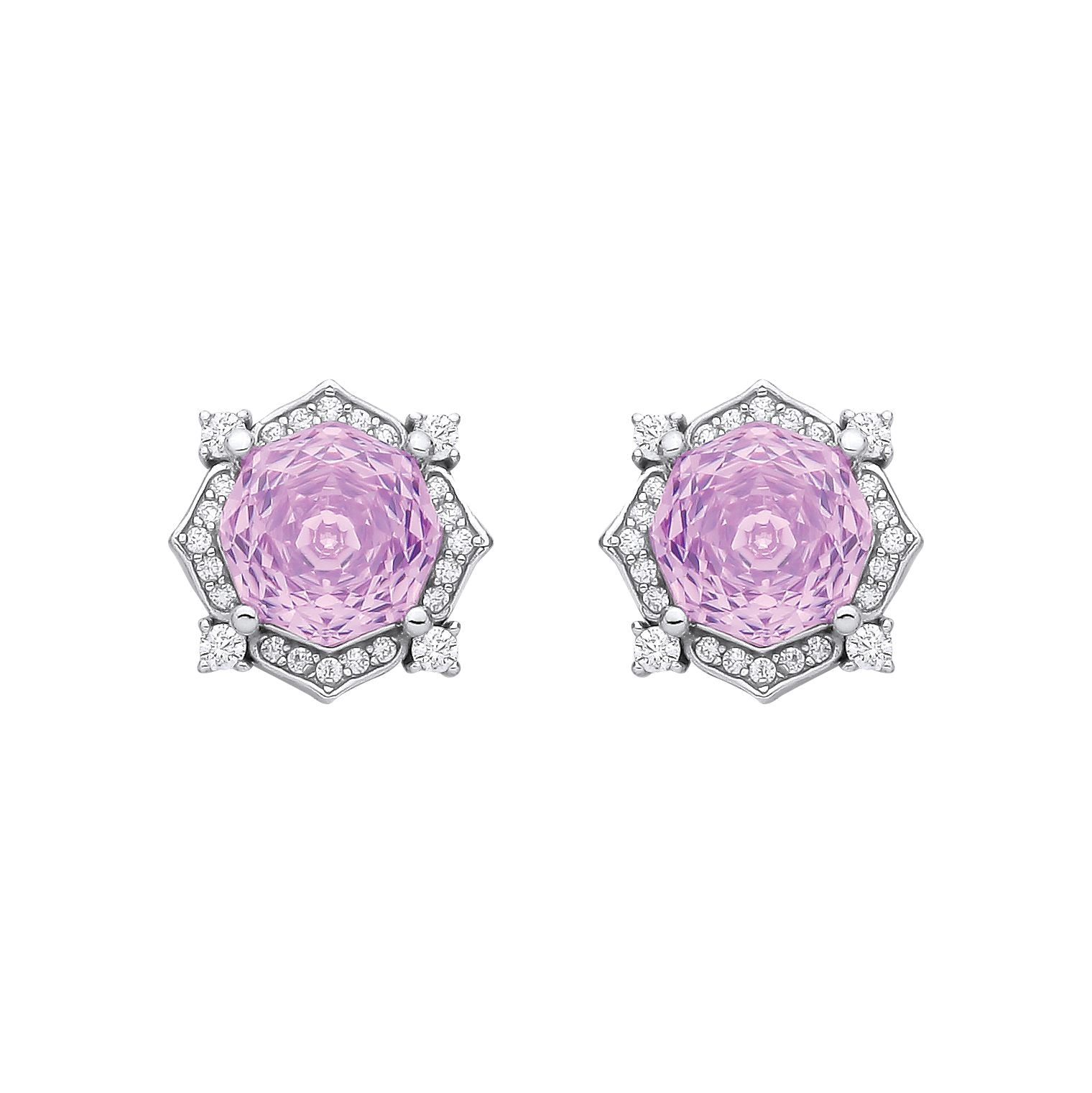 Sterling Silver CZ Purple Octagonal Rose Cut Stud Earrings - EAG1335PUR