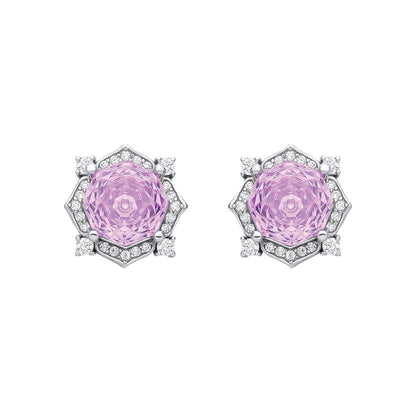 Sterling Silver CZ Purple Octagonal Rose Cut Stud Earrings - EAG1335PUR