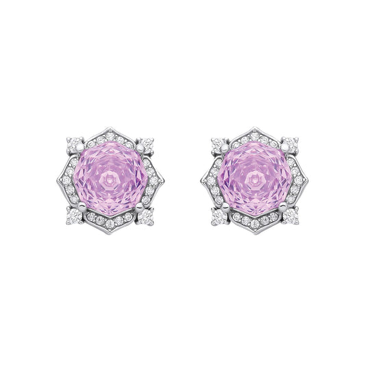 Sterling Silver CZ Purple Octagonal Rose Cut Stud Earrings - EAG1335PUR