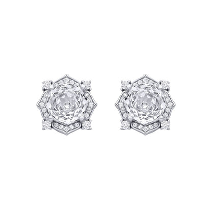 Silver  Octagon CZ Quatrefoil Petal Rose-cut Drop Earrings - EAG1335WH