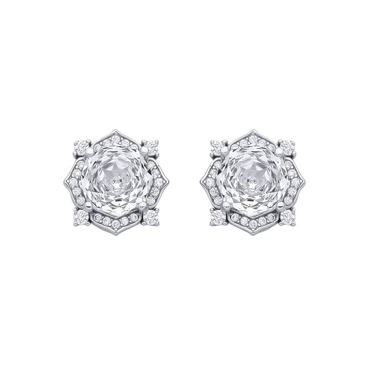 Silver  Octagon CZ Quatrefoil Petal Rose-cut Drop Earrings - EAG1335WH