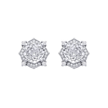 Sterling Silver CZ White Octagonal Rose Cut Stud Earrings - EAG1335WH