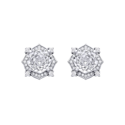 Sterling Silver CZ White Octagonal Rose Cut Stud Earrings - EAG1335WH