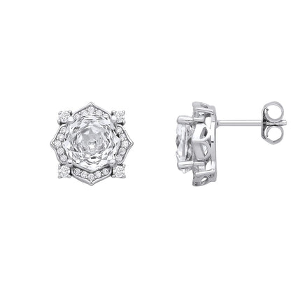 Sterling Silver CZ White Octagonal Rose Cut Stud Earrings - EAG1335WH